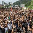 A protest at the Kourou space centre in French Guiana on Tuesday, part of a general strike that has paralysed the territory