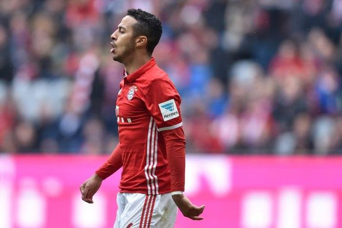 Bayern Munich's Thiago Alcantara reacts during their German First division Bundesliga match against Mainz 05 in Munich, Germany, on April 22, 2017