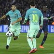 Barcelona's Luis Suarez (L) and Lionel Messi fight for the ball with Paris Saint-Germain's Blaise Matuidi during their UEFA Champions League round of 16 first leg match, at the Parc des Princes stadium in Paris, on February 14, 2017