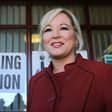 Sinn Fein's leader in Northern Ireland Michelle O'Neill leaves a polling station after casting her vote n March 2, 2017
