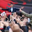 Leader of the Albanian opposition Democratic Party Lulzim Basha gestures as he speaks during a rally in Tirana on February 18, 2017