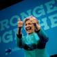 Democratic presidential nominee Hillary Clinton cheers after speaking at a fundraiser at the Paramount Theater October 14, 2016 in Seattle, Washington