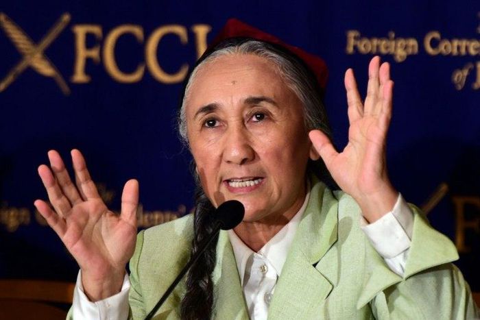 Exiled Uyghur democracy leader Rebiya Kadeer speaks about alleged atrocities by Chinese authorities against ethnic Uyghurs in Xinjiang, at a press conference in Tokyo on October 19, 2015