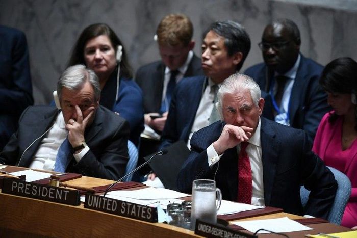 US Secretary of State Rex Tillerson, seen here next to UN Secretary General Antonio Guterres (L) at the UN Security Council, warned of "catastrophic consequences" if the world fails to act against North Korea