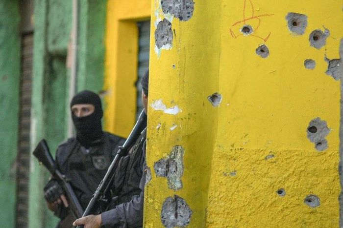 An anti-drug police operation in the Complexo do Alemao favela or shantytown in Rio de Janeiro, Brazil, in April 2017