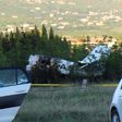 Bosnian police and Civil Aviation Investigators are seen near the site where a light planed crashed near Mostar, Bosnia and Herzegovina, on May 13, 2017