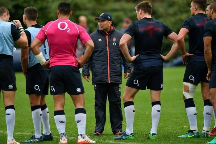 England head coach Eddie Jones' (C) praise for the Pumas appeared to be an early shot across Wallaby bows ahead of their Twickenham clash with England on December 3