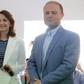 Malta's Prime Minister Joseph Muscat and his wife Michelle Muscat prepare to vote at a polling station in his home town of Burmarrad on June 3, 2017