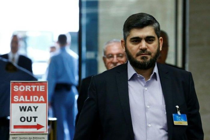 "Hitting one airbase is not enough, there are 26 airbases that target civilians," a key figure in the Syrian Army of Islam faction, Mohamed Alloush (pictured in April 2016), said on his Twitter account