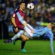 elta Vigo's forward Iago Aspas (R) kicks the ball beside Alaves' defender Zouhair Feddal during the Spanish Copa del Rey semi final first leg football match RC Celta de Vigo vs Deportivo Alaves at the Balaidos stadium in Vigo on February 2, 2017