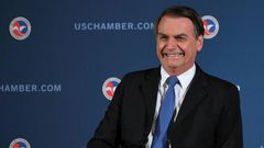 Brazil's President Jair Bolsonaro at the US Chamber of Commerce in Washington, DC on March 18, 2019. He will meet Tuesday, March 19, with President Donald Trump in what officials say is an opportunity to create a new north-south "axis."