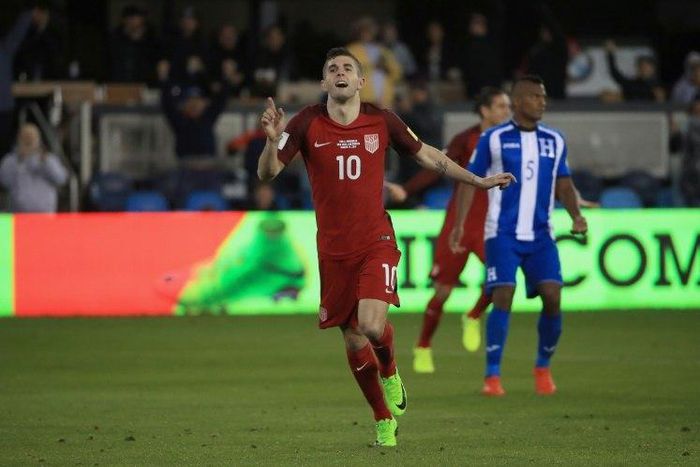 Christian Pulisic of the US celebrates after scoring a goal against Honduras during their Russia 2018 World Cup qualifier, at Avaya Stadium in San Jose, California, on March 24, 2017