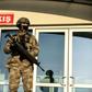 A member of Turkish special forces stands guard at the entrance to a courthouse in Istanbul on January 23, 2017