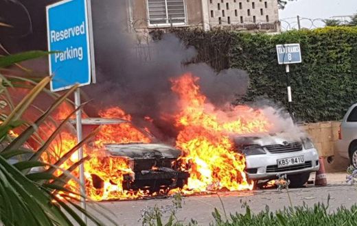 Vehicles that were set on fire during the DusitD2 attack