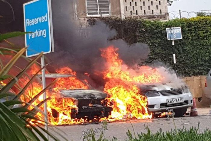 Vehicles that were set on fire during the DusitD2 attack