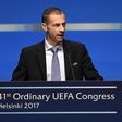 UEFA President Aleksander Ceferin gives a speech during the 41st Ordinary UEFA Congress on April 5, 2017 at the Fair Centre Messukeskus in Helsinki, Finland
