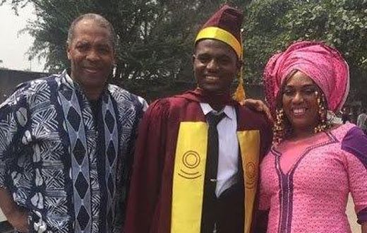 Yeni Kuti with Femi Kuti as son graduates from the University of Lagos
