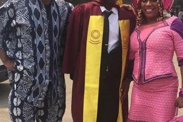 Yeni Kuti with Femi Kuti as son graduates from the University of Lagos