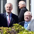 EU Brexit negotiator Michel Barnier (left) pledged in an address to Irish lawmakers to work with Dublic to avoid a 'hard border' with Northern Ireland when Britain leaves the EU