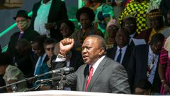 President Uhuru Kenyatta during his address at the 39th Independence Day celebrations in Namibia