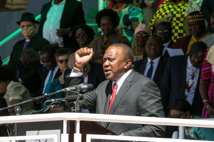 President Uhuru Kenyatta during his address at the 39th Independence Day celebrations in Namibia