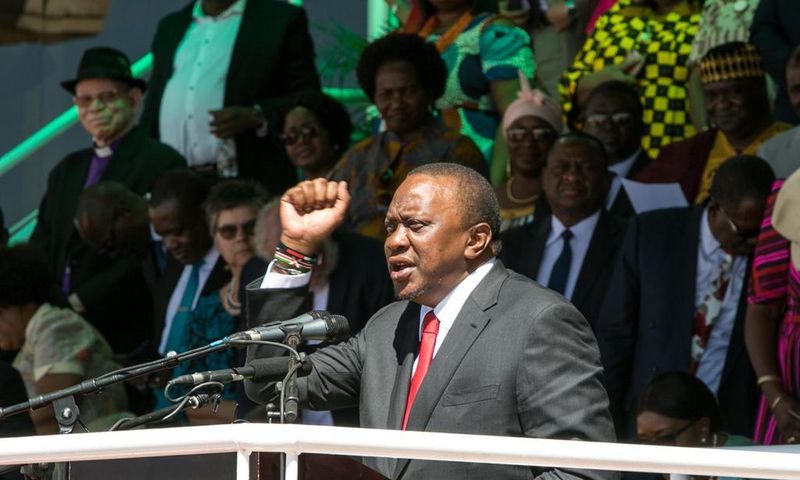 President Uhuru Kenyatta during his address at the 39th Independence Day celebrations in Namibia