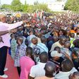 From left: ODM leaders Hassan Joho, Party leader Raila Odinga and Changamwe MP Omar Mwinyi address party supporters at Changamwe Grounds in Mombasa on January 25, 2017.