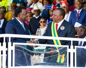 Uhuru receives the Grand Master of the Order of the Most Ancient Welwitschia Mirabilis in Namibia (PSCU)