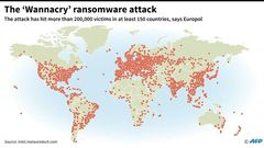 The "WannaCry" ransomware attack seen in a graphic on May 14, 2017