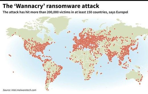 The "WannaCry" ransomware attack seen in a graphic on May 14, 2017
