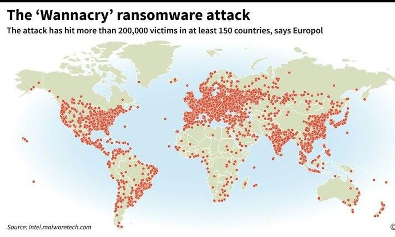 The "WannaCry" ransomware attack seen in a graphic on May 14, 2017