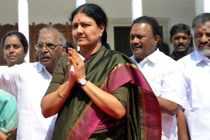 VK Sasikala greets supporters as she visited the All India Anna Dravida Munnetra Kazhagam (AIADMK) headquarters in Chennai on December 31