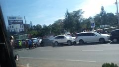A chain of vehicles involved in an accident along Uhuru Highway