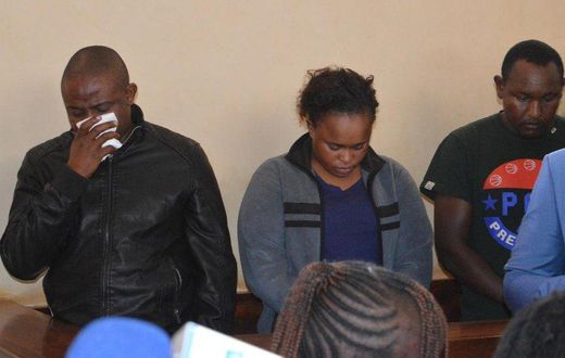 Joseph Kori wiping tears while in court with Judy Wangui and Micheal Mathenge in court