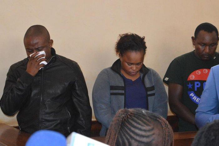 Joseph Kori wiping tears while in court with Judy Wangui and Micheal Mathenge in court