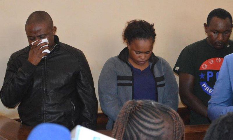 Joseph Kori wiping tears while in court with Judy Wangui and Micheal Mathenge in court