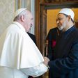 Pope Francis welcomes Egyptian Grand Imam of al-Azhar Mosque Sheikh Ahmed Mohamed al-Tayeb, during a private audience at the Vatican