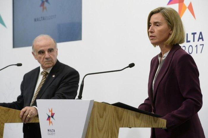 High representative of the European Union for foreign affairs and security policy, Federica Mogherini (R) during the EU Informal Meeting of Foreign Affairs Ministers, on April 28, 2017 in Valletta, Malta
