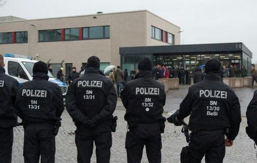 There was a heavy security presence outside the Higher Regional Court in Dresden, eastern Germany, on March 7, 2017