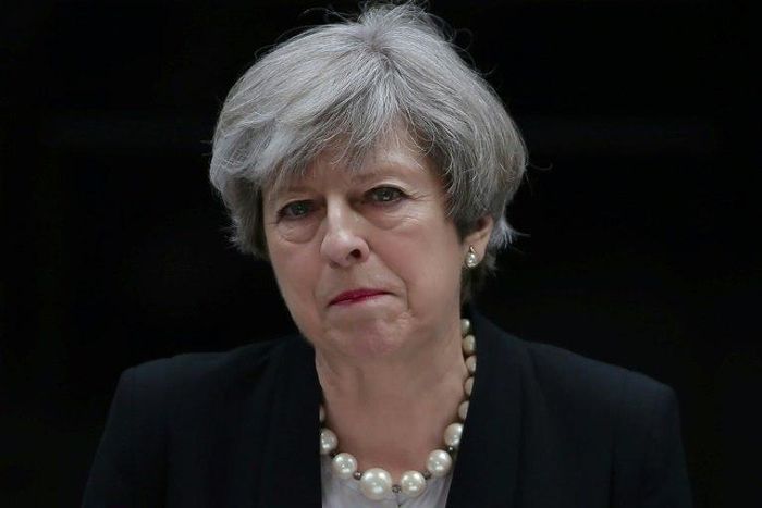 Britain's Prime Minister Theresa May delivers a statement in response to a deadly suicide bombing in Manchester on May 23, 2017 in London