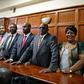Politicians Aisha Jumwa, Florence Mutua, Johnstone Muthama, Junet Mohammed, Timothy Bosire, Ferdinand Waititu, Moses Kuria and Kimani Ngunjiri stand in the dock at the Milimani Law Courts over alleged hate speech.