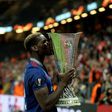 Paul Pogba kisses the Europa League trophy after Manchester United won their final against Ajax Amsterdam on May 24, 2017 at the Friends Arena in Solna outside Stockholm