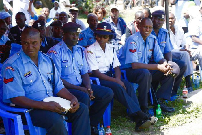 Police Officers at Kayole Police Station during 2018 Christmas celebrations officiated by Interior CS Fred Matiang'i and IG Joseph Boinnet (Twitter)