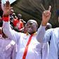 Nairobi gubernatorial aspirant Peter Kenneth (right) and Starehe MP Maina Kamanda addressing tarders at Wakulima Market on February 28, 2017.