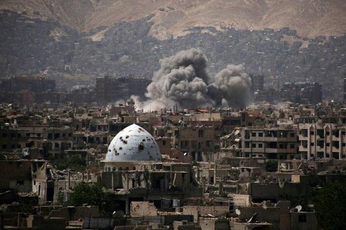 Jobar, a rebel-held district on the eastern outskirts of the Syrian capital Damascus, was hit by an air strike on April 29, 2017.