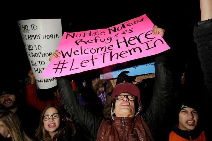 President Donald Trump's immigration ban has sparked mass protests at US airports, such as this demonstration at Chicago's O'Hare International Airport on January 29, 2017