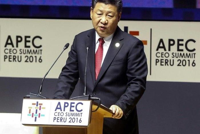 China's President Xi Jinping giving a speech during a session of the APEC CEO Summit, part of the broader Asia-Pacific Economic Cooperation (APEC) Summit in Lima
