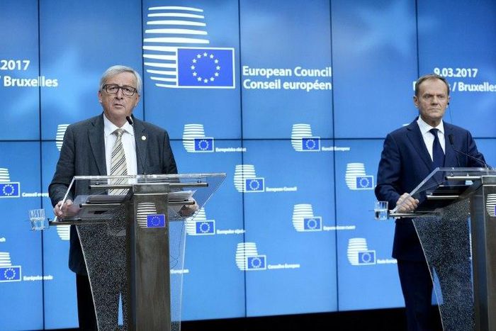 European Commission chief Jean-Claude Juncker (L) said he was "scandalised" by the Turkish government's Nazi comments while Donald Tusk said they were "detached from reality"