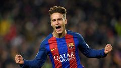 Barcelona's Denis Suarez celebrates after scoring the opener against Real Sociedad during the Spanish Copa del Rey quarter final second leg football match at Camp Nou stadium in Barcelona on January 26, 2017