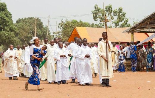 Priests of the Very Holy Church of Jesus Christ of Baname arrive at the Nazareth church in Djidja